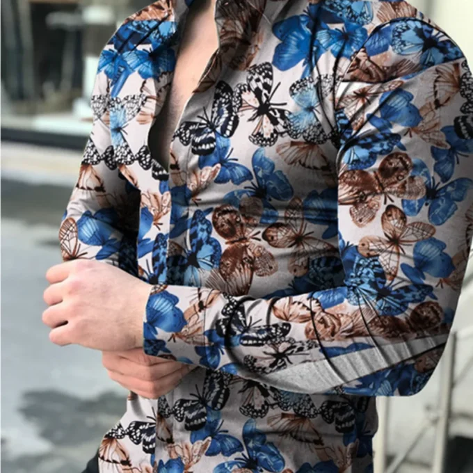 Men High Quality Service Organic Cotton Digital Printing Graphic Long Sleeves Slim Fit Casual Shirts