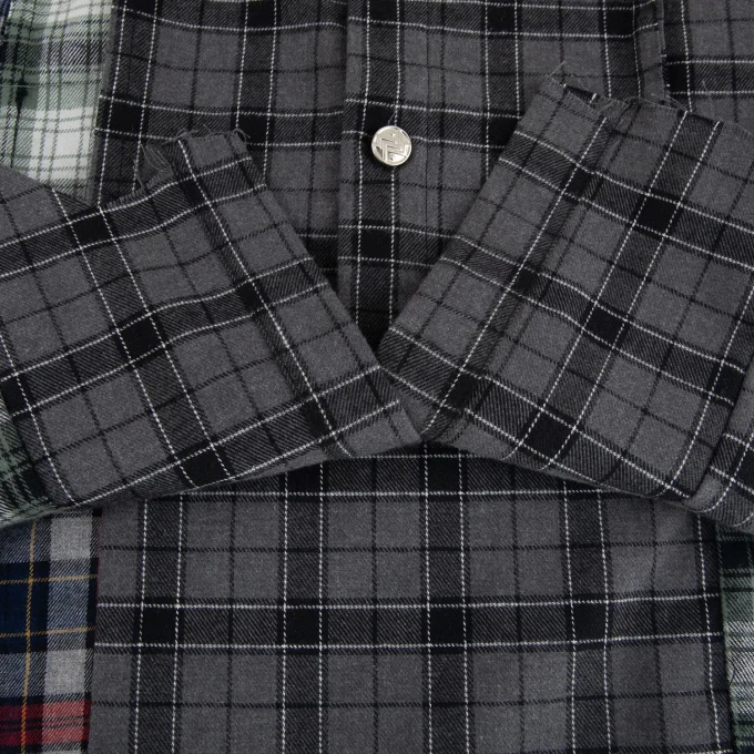 Streetwear Shirts Embroidery Multicolor Patchwork Distressed Plaid Long Sleeve Flannel Shirts for Men