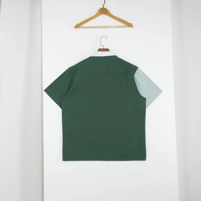 Men's Summer Outwear Shirt Short Sleeve Green New Style Solid Pattern Anti-Wrinkle Embroidered Pure Cotton Patched