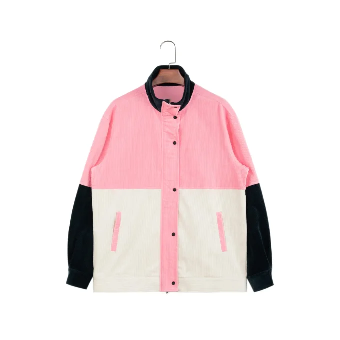 Men's Casual Corduroy Snap Button Jacket with Zipper Patchwork Design