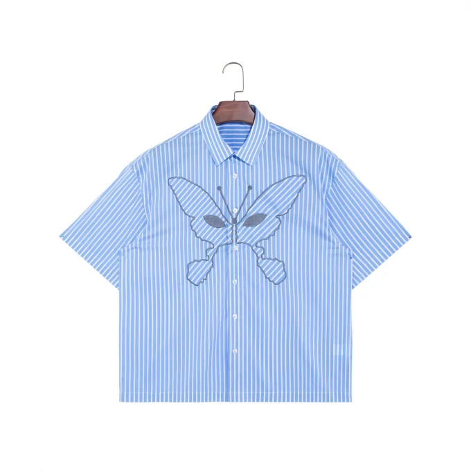Summer Casual Embroidery Stripes Men Shirt and Short Set