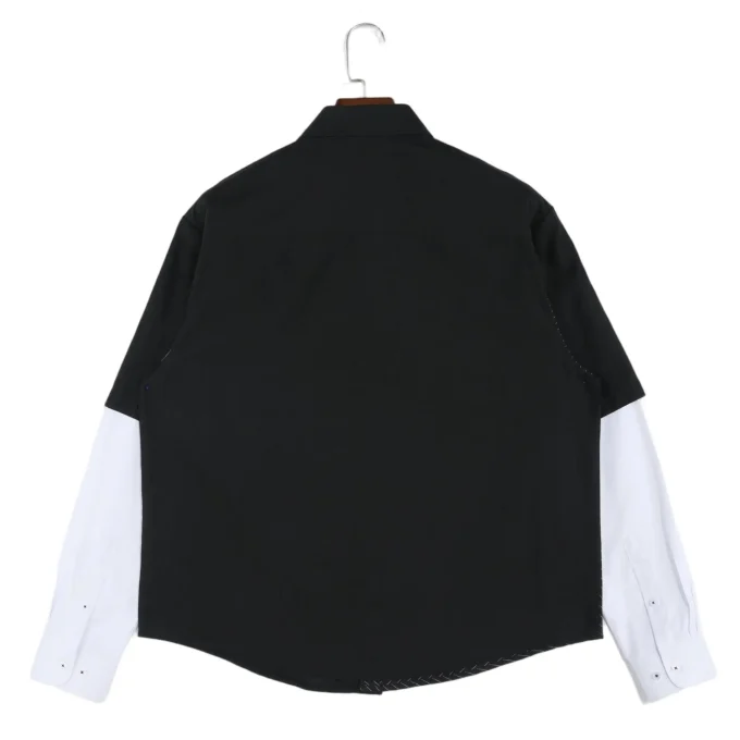 Patchwork Corduroy Embroidered Long Sleeve Cotton Blend Men's Shirts