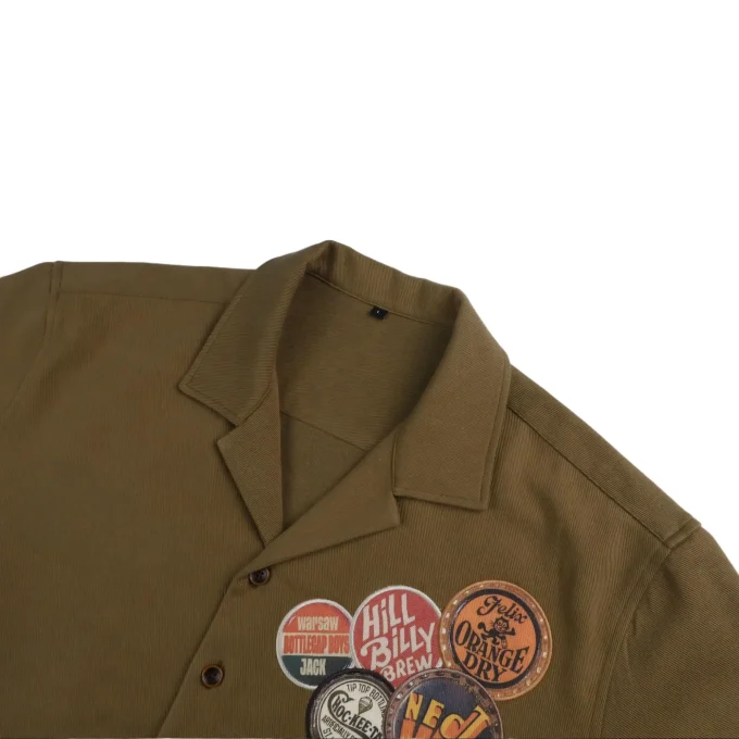 Vintage Boxy Style Square Collar Embroidered Applique Men's Short Sleeve Shirts