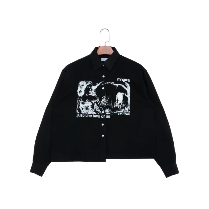 100% Cotton Long Sleeve Shirts for Men with Square Collar Prints Embroidery Boxy Loose Fit Men's Casual Shirts