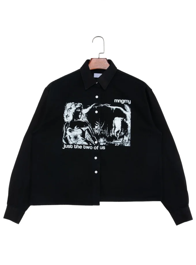 100% Cotton Long Sleeve Shirts for Men with Square Collar Prints Embroidery Boxy Loose Fit Men's Casual Shirts