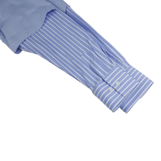 Men's Double Layer Solid and Stripes Patchwork Loose Fit Long Sleeve Shirts