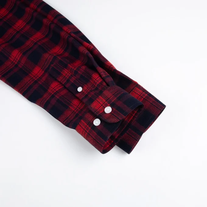 High Quality Autumn Winter Long Sleeve Button up Shirts Brushed Flannel Printed Embroidery Plaid Casual Shirts for Men