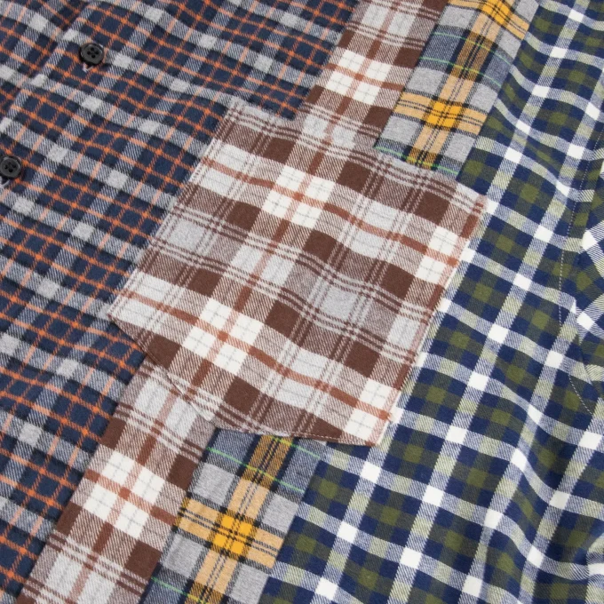 Direct Streetwear Multicoloured Patchwork Chain Embroidery Cotton Flannel Long Sleeve Designer Shirts for Men