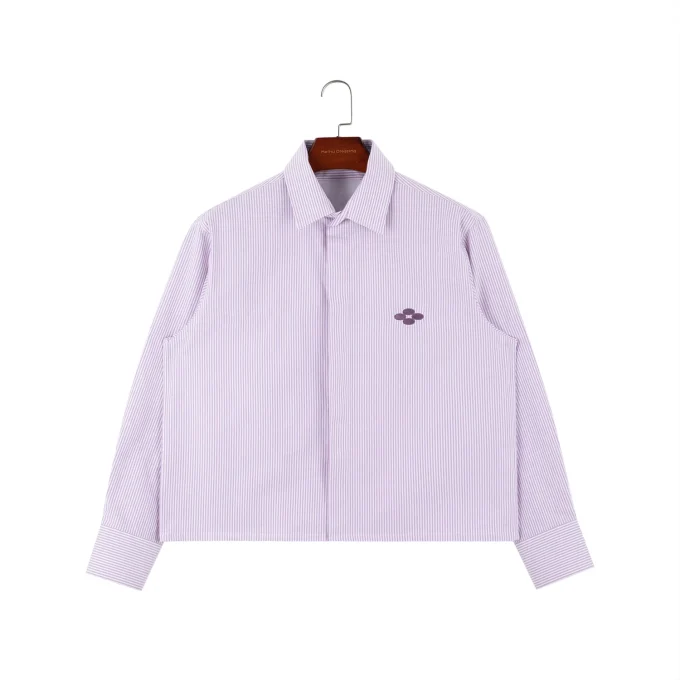 Men's 100% Cotton Oxford Casual Shirts Striped Long Sleeve Hidden Placket Checked Design Embroidery Applique