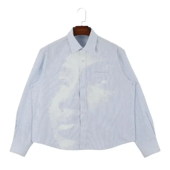 Men's 100% Cotton Casual Striped Printed Single Breasted Long-Sleeved Shirts