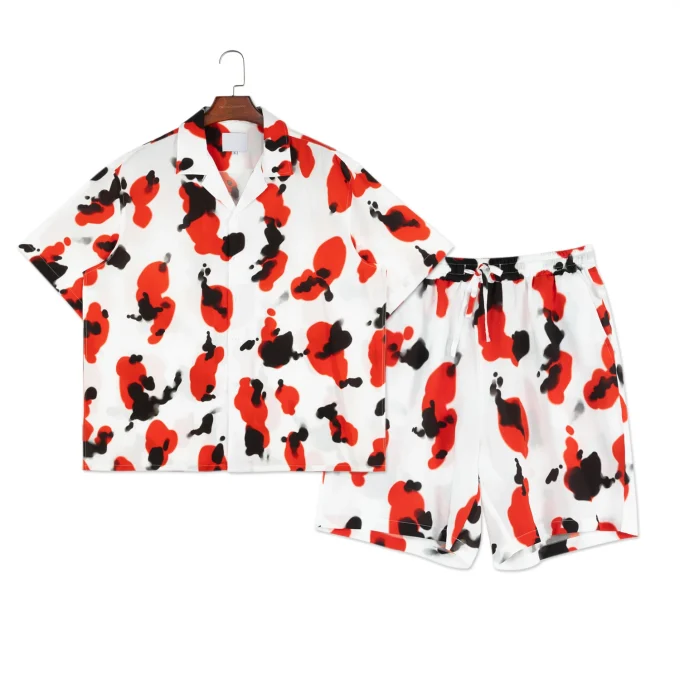 High Quality Soft Satin Fabric Digital Printing Short Sleeve Shirt Sets for Men Causal Men Shirt Shorts Sets