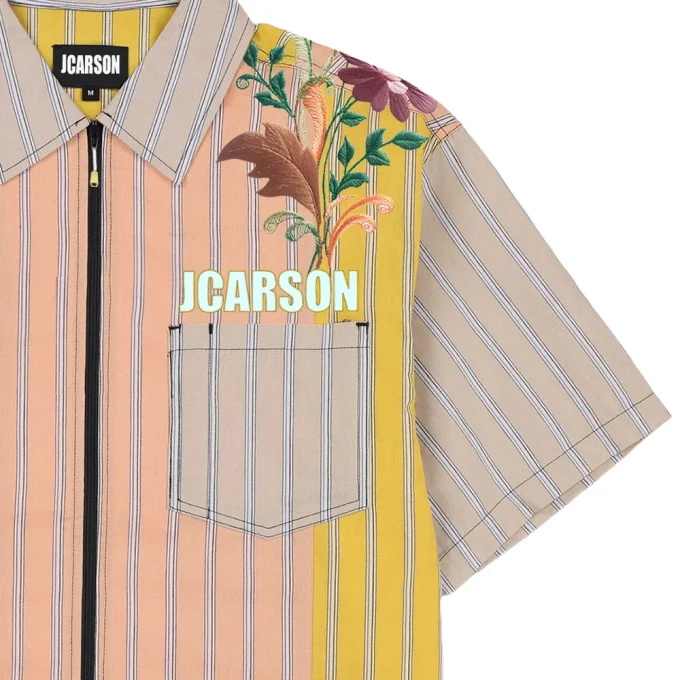 New Design Men's Embroidered Patchwork Stripes Short Sleeve Shirts 100% Cotton Spring Casual