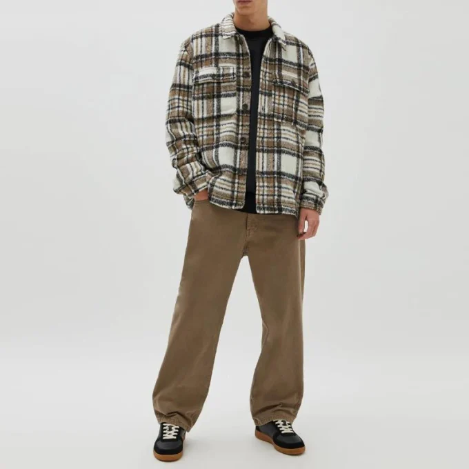 Streetwear Jacket Coats Men Autumn Fashion Plaid Blend Wool Outerwear Long Sleeve Turn-down Collar Button-up Coat for Men