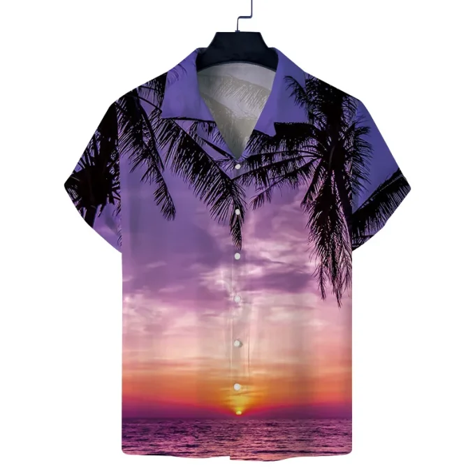 2025 Anti-wrinkle Silk Print Shirts Short Sleeve Digital Printing Summer Beach Satin Hawaiian Shirts for Men
