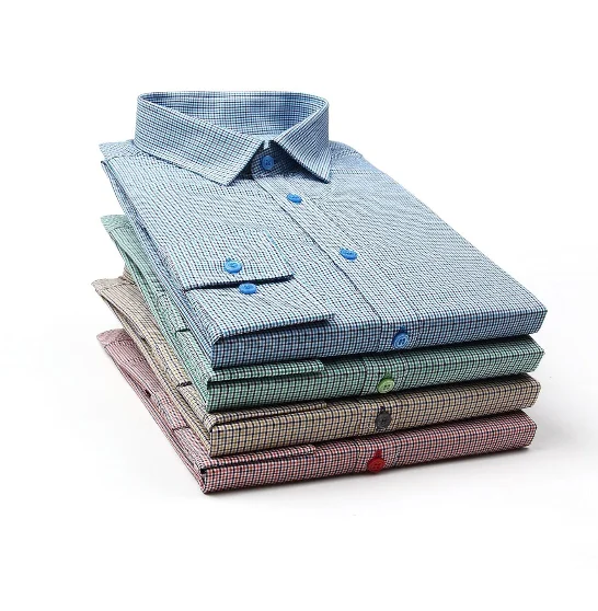 Men New Design Service 100% Organic Cotton Long Sleeves Plaid Formal Shirts