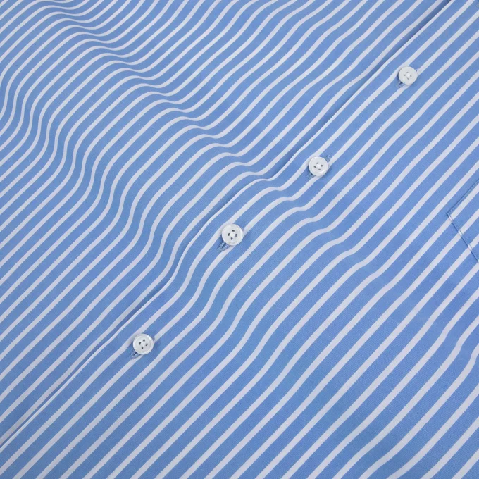 High Quality Casual Blue Striped 100% Cotton Short Sleeve Button up Shirt for Men