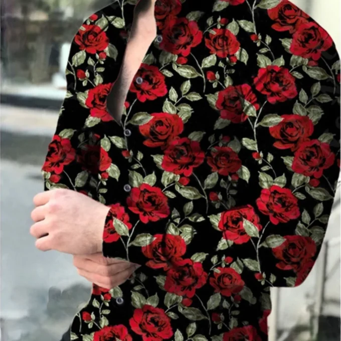 Men High Quality Service Organic Cotton Digital Printing Graphic Long Sleeves Slim Fit Casual Shirts