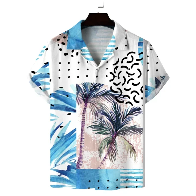 Summer New Men's Casual Anti-Wrinkle Breathable Woven Digital Printing Hawaiian Vacation Short-Sleeved Shirts