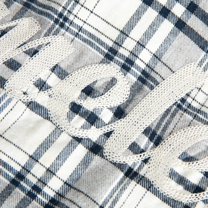 Men's Summer Flannel Patchwork Shirt Casual Style White Plaid Crocheted Beaded Short Sleeve Service Available