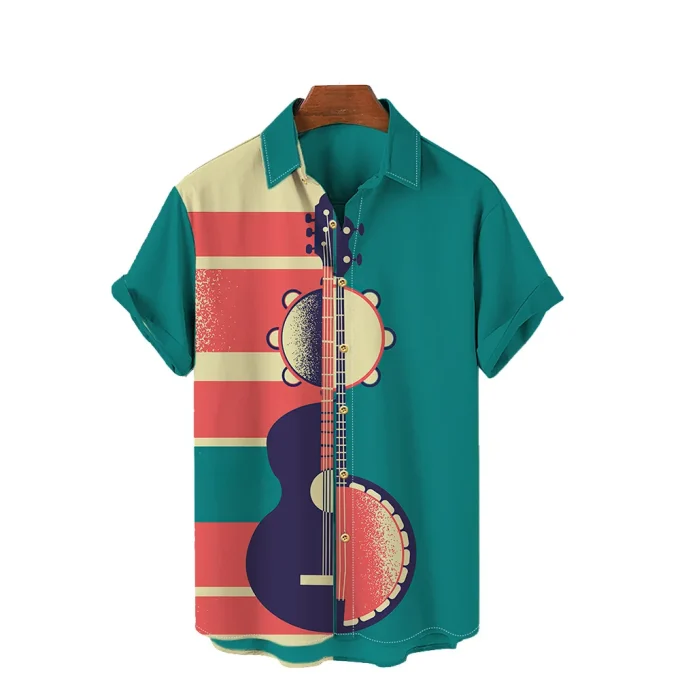 Digital Print Viscose Shirts Summer Short Sleeve Silk Print Shirts