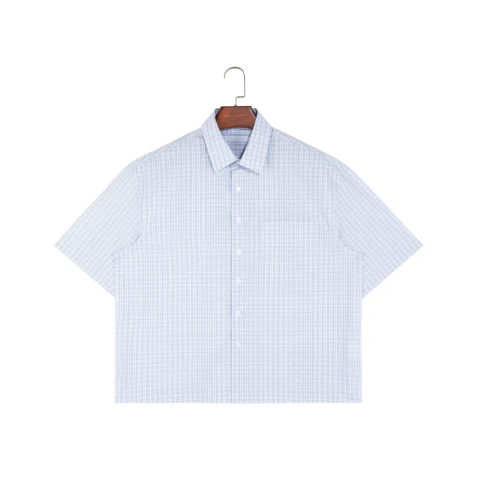 Spring Summer Organic Button up Shirt 100% Cotton Plain Short Sleeve for Men Plus Size