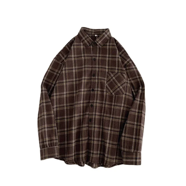 Men's Shirt Plaid Oversize Blouse American Style Long Sleeve Checked Shirt Tops Casual Button up Shirts
