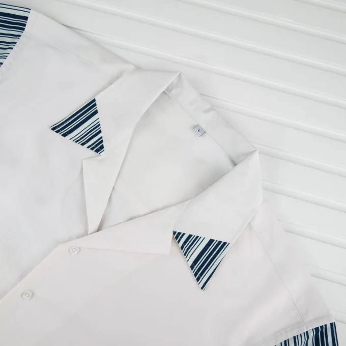 Men's Short Sleeve Boxy Shirt Cuban Collar Embroidery Contrast Color Single Breasted Twill Casual Men's Shirt