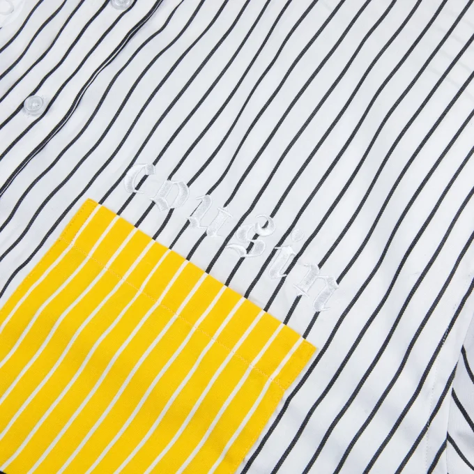 New Casual Summer High Quality Patchwork Stripe Boxy Fit Men's Shirt with Printing and Embroidery