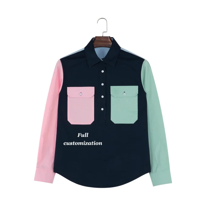 100% Cotton Men's Patchwork Oversized Long-sleeved Square Collar Casual Shirts