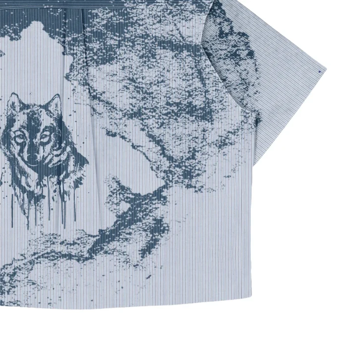 Summer Men's Boxy Style Printed Stripes Breathable Eco-Friendly 100% Cotton Broadcloth Button-Up Casual Short Sleeve Shirts