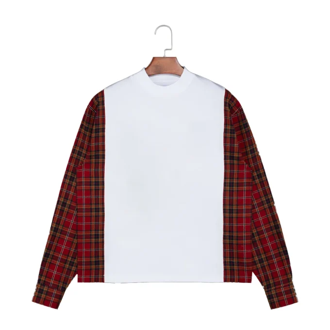 High Quality Fashion Men's Flannel Patchwork Shirt Printing Contrast Color Plaid Long Sleeve Shirt for Men