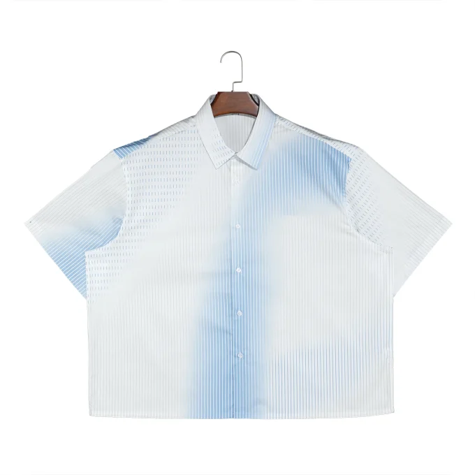 New Arrivals Ins Style Men's Blue and Free Air Stripe Button Down Short Sleeve Boxy Fit Shirts