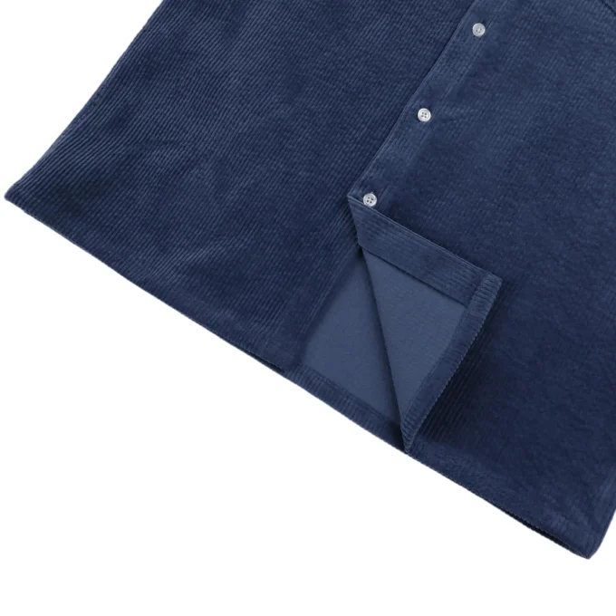 High Quality Men's Casual Embroidered Corduroy Dark Blue Short Sleeve Shirts