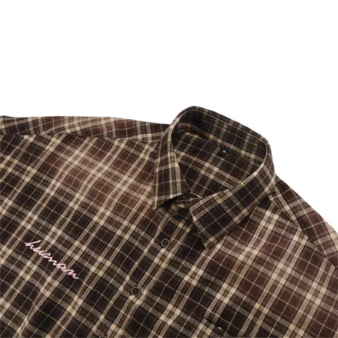 Men's Distressed Vintage Style Embroidered Long Sleeve Check Shirts