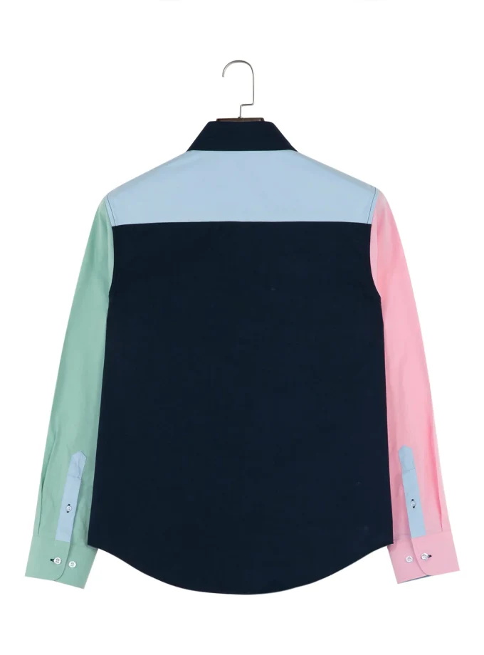 100% Cotton Men's Patchwork Oversized Long-sleeved Square Collar Casual Shirts