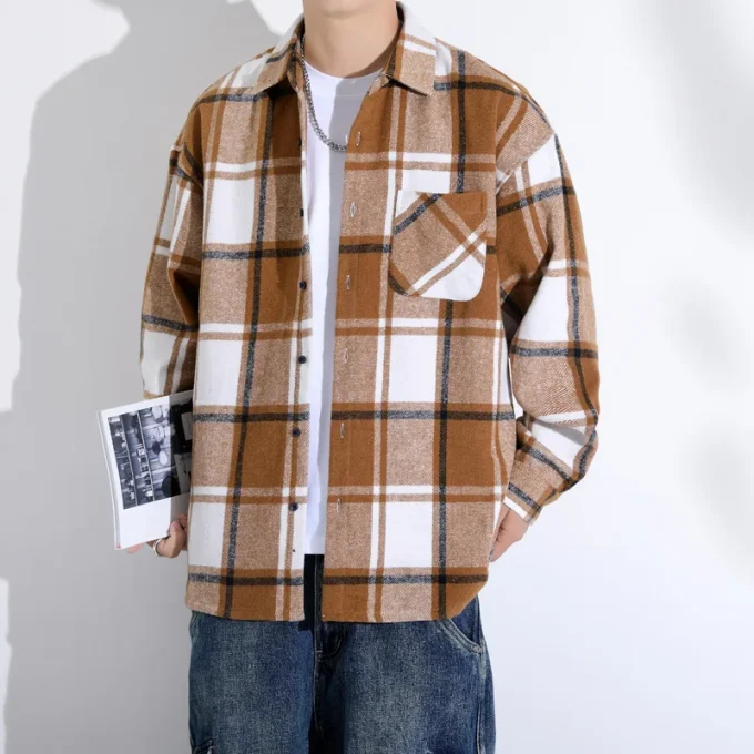 New Design Stylish 100% Cotton Breathable Yarn Dyed with Stand Collar Supply Men's Flannel Shirts