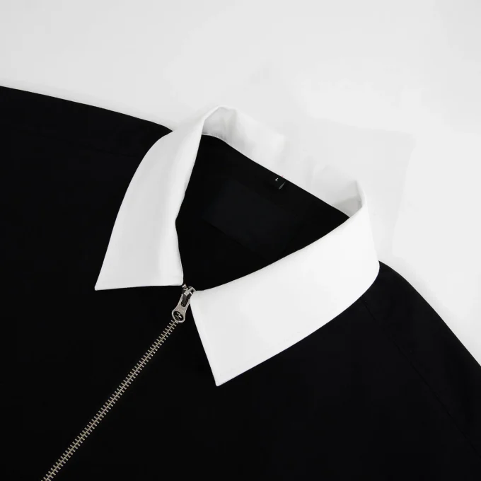 High Quality Design Black Short Sleeve Zip up Shirts for Men