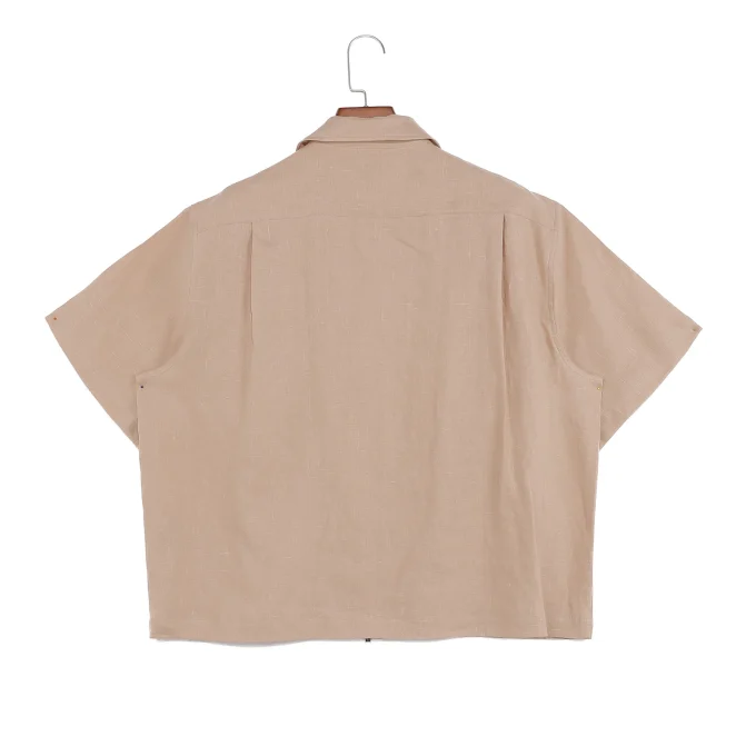 100% Linen Floral Anti-wrinkle Breathable Men's Boxy Style Embroidery Zip-up Short Sleeve Shirts