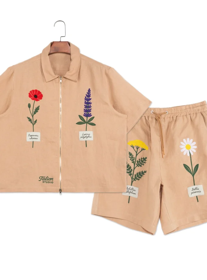 100% Cotton Zipper-Up Shirt Sets for Men Print and Embroid Plus Size Casual Social Men's Shirts Sets