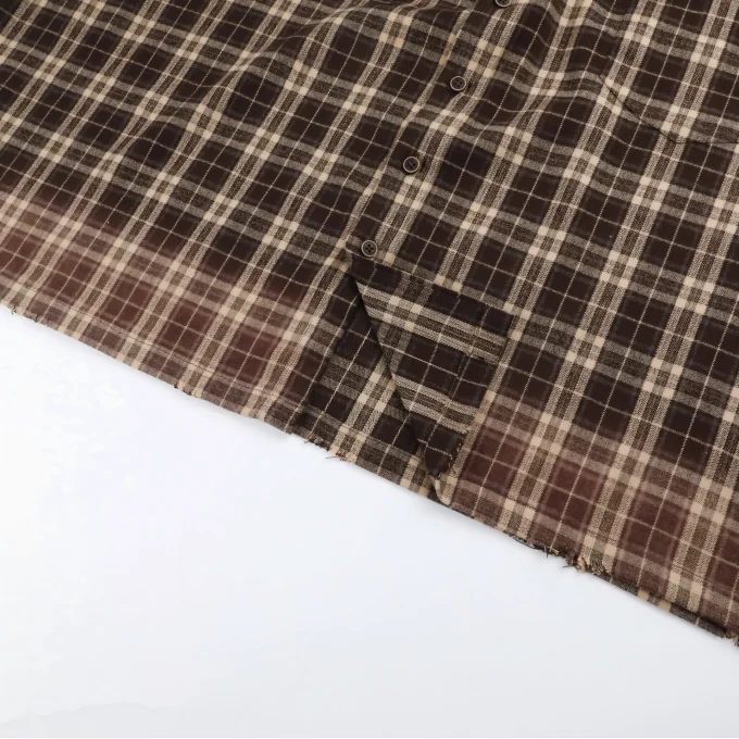 Men's Distressed Vintage Style Embroidered Long Sleeve Check Shirts