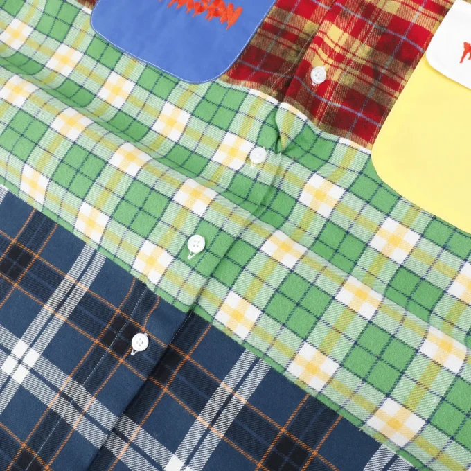 New Arrival Patchwork Plaid Dirty Wash Reversed Placket Men's Long Sleeve Flannel Shirts