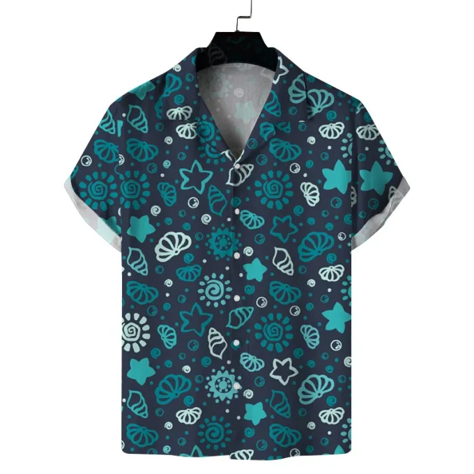 Summer New Men's Casual Anti-Wrinkle Breathable Woven Digital Printing Hawaiian Vacation Short-Sleeved Shirts