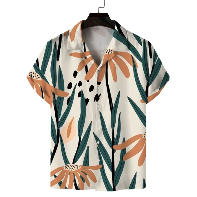Summer New Men's Casual Anti-Wrinkle Breathable Woven Digital Printing Hawaiian Vacation Short-Sleeved Shirts