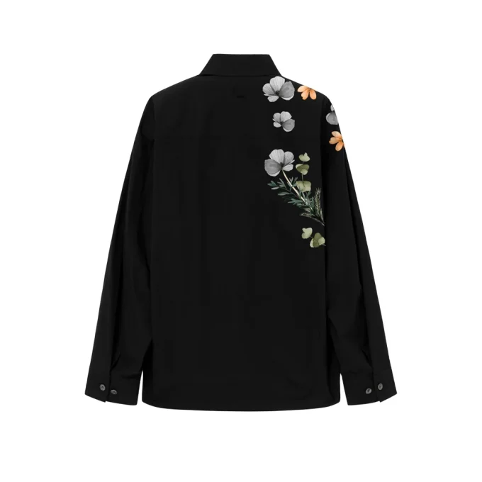 Self-design Men's Black Embroidered Button Down Long Sleeve Shirts
