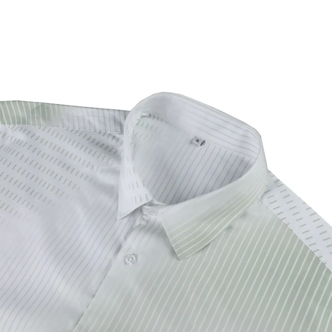 New Design Fashion Style Men's Green and White Stripe Button Down Long Sleeve Regular Fit Shirts