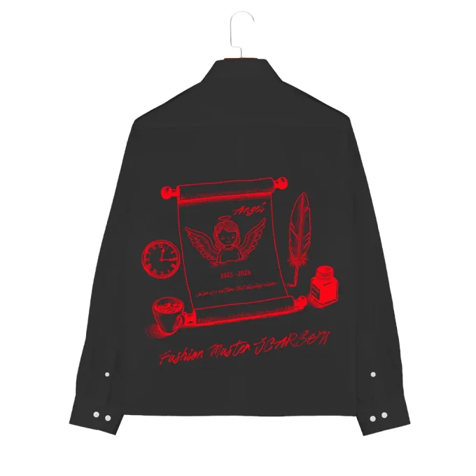 Graphic Print Spring Fashion Design Men's Loose Casual Style Long Sleeve Shirts 100% Cotton Anti-Wrinkle