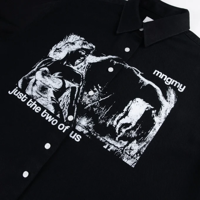 100% Cotton Long Sleeve Shirts for Men with Square Collar Prints Embroidery Boxy Loose Fit Men's Casual Shirts