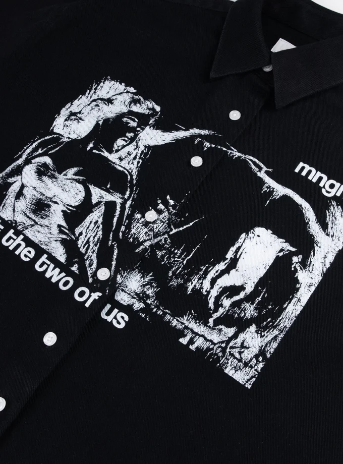 100% Cotton Long Sleeve Shirts for Men with Square Collar Prints Embroidery Boxy Loose Fit Men's Casual Shirts