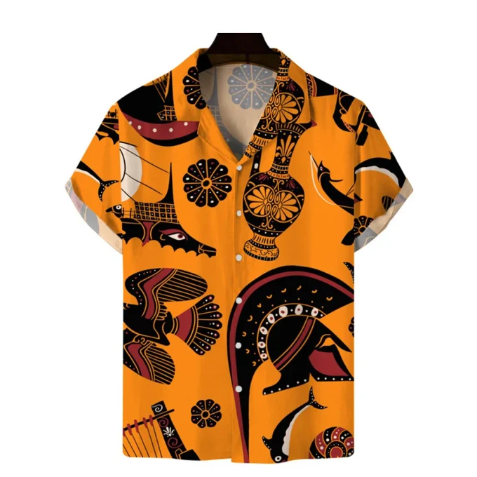 Digital Print Viscose Shirts Summer Short Sleeve Silk Print Shirts
