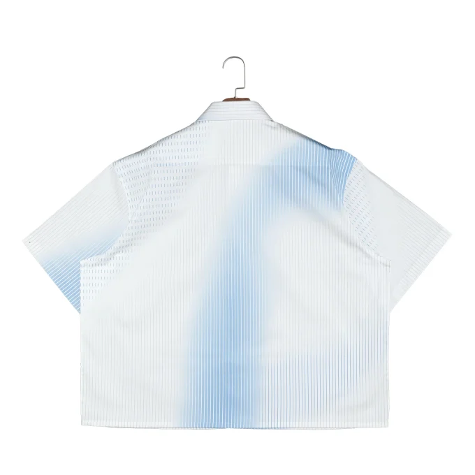 New Arrivals Ins Style Men's Blue and Free Air Stripe Button Down Short Sleeve Boxy Fit Shirts